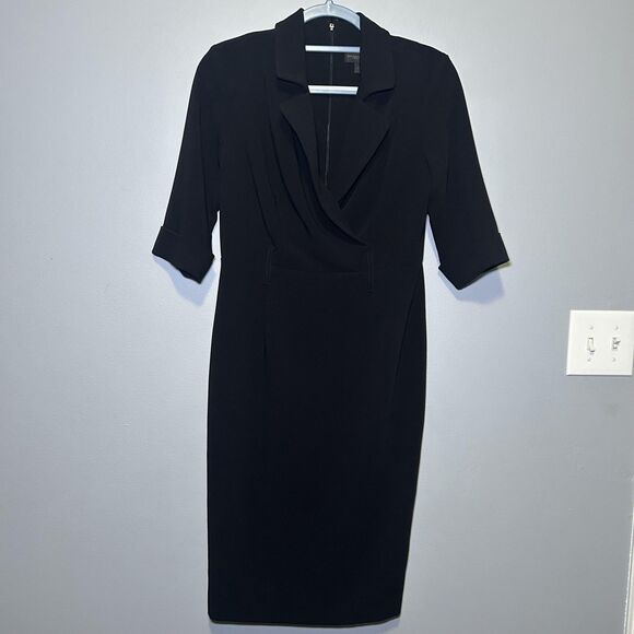Donna Karan New York Dress Women's 6 Black Cowl Neck Sheath Belted Work Office - Picture 2 of 12